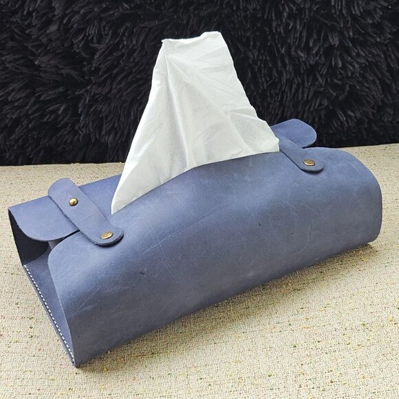 Other - Genuine Leather Tissue Box Handmade Blue Leather Box for Tissue New